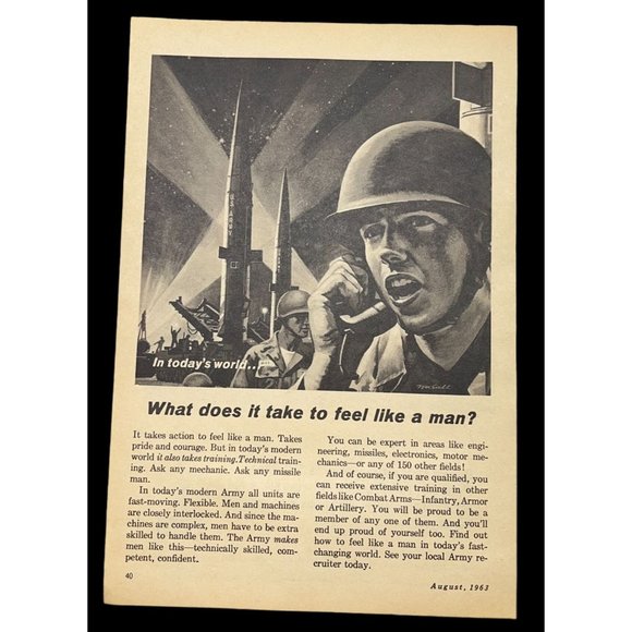 US Army Recruiter Print Ad Vintage 1963 What Does it Take to Feel Like a Man - Picture 1 of 6
